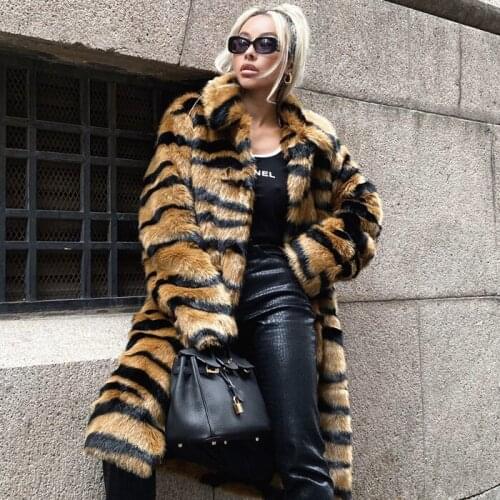 Faux fur coat Faux tiger fur lengthened faux fur coat Faux fur loose coat faux fur coat fur coats for women fur jacket
