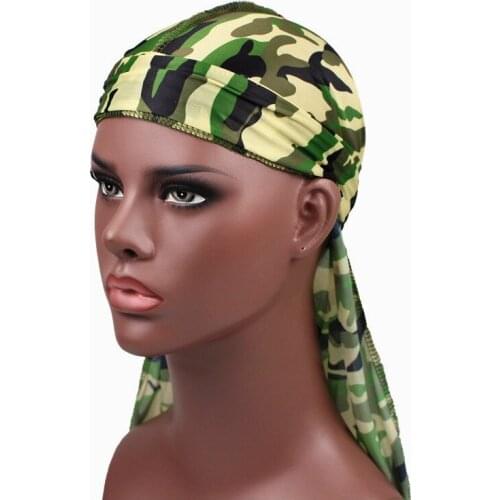 Fast selling hot camouflage long tail Pirate Hat popular in Europe and America tie wrap cap scarf hat Durag can be customized