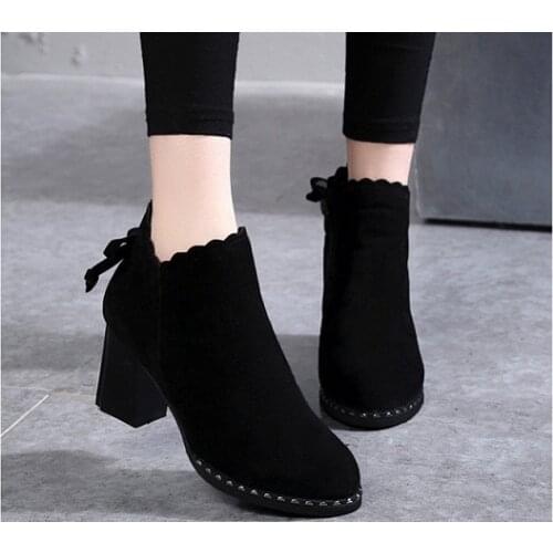 Hot Winter Boots women 2018 Black Ankle Boots For Women Thick Heel Slip On Ladies Shoes Boots34-42