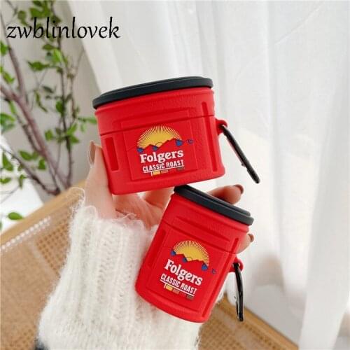 Creativity coffee can silicone earphone case for airpods 1 2 pro bluetooth protection wireless protect cover with hook