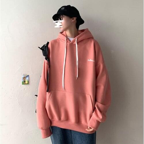 Hooded Hoodies Plus Size Men Solid Fleece Streetwear Oversized Hoodie 2021 Fall 7 Colors Harajuku Sweatshirts Letter