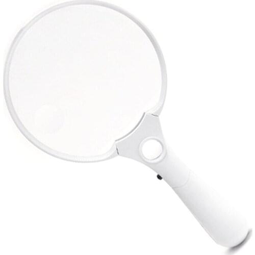 Large Handheld Magnifying Glass with 3 LED Lights Three Lenses 2X 4x 25X Loupe