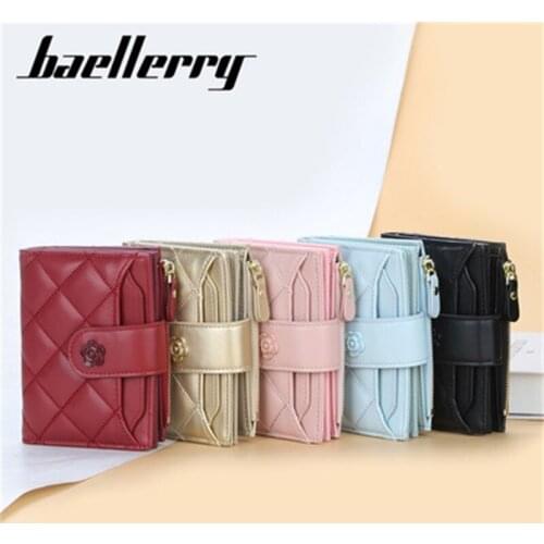 Baellerry Wallet Buckle Vertical Wallet Ladies Pink Multi-card Slot Short Diamond-shaped Coin Purse Zipper Card Bag Travel Bag