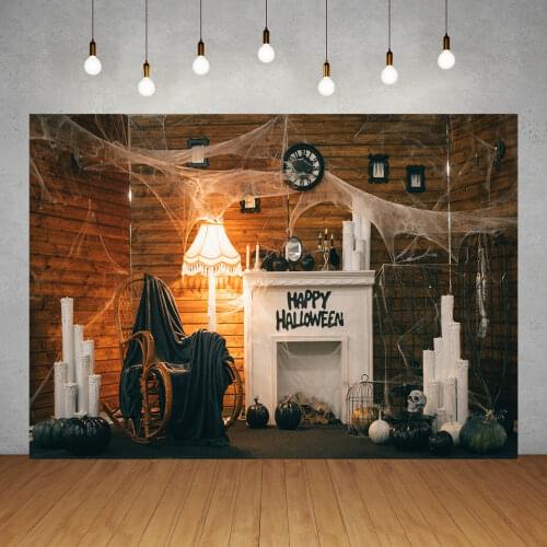Halloween Fireplace Skull Candles Vinyl Photography Backdrops for Photo Studio Photographic Backgrounds Baby Children Photocall