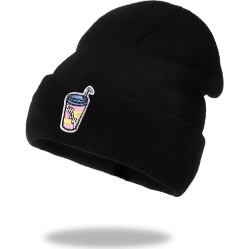 New Drink Knitted Hat Warm Beanie Fashion Embroidery Hip Hop Winter Hats Women Unisex Bonnet Casual Skullies Beanies Autumn Caps