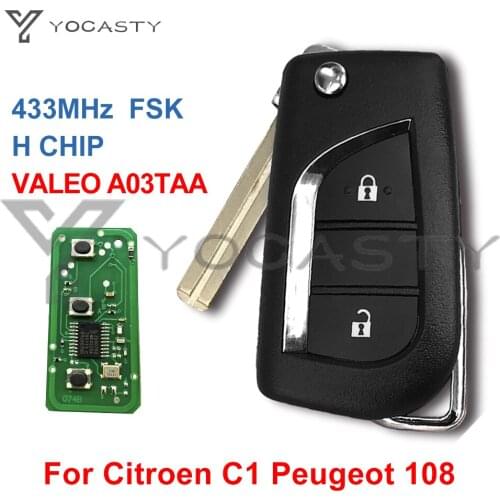 YOCASTY 2 Buttons Remote Car Key Fob For Peugeot 108 For Citroen C1 H Chip No Mark Genuine Version Automotive Replacement 433MHz
