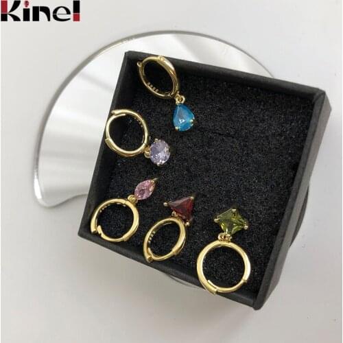 Kinel Silver 925 Jewelry New High Quality Woman Fashion Colored Zircon Geometric Quadrilateral Earrings Wedding Gift