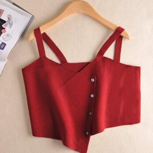 Womens Wool Knitted Sexy Camis Women Fashion Camisole Cami Tank Tops Female Cloting With Button Red Black Grey Bege Cami Tops