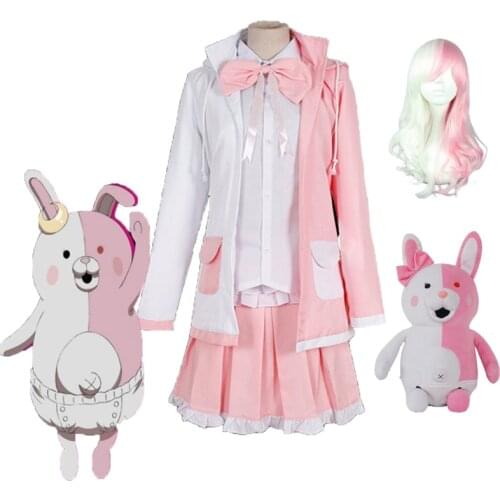 Dangan Ronpa 2 : Sayonara Zetsubou Gakuen Anime Cosplay Monomi Girl Woman Cosplay Costume Pink Sets Coat+shirt+skirt+tie+socks