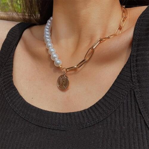 Punk Unique Imitation Pearl Chain Necklace for Women Wedding Steampunk 2020 Gothic Twisted Chunky Thick Choker Necklace Jewelry