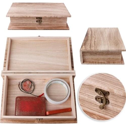 1Pcs Wooden Hinged Lockable Box Book Shape Jewellery Storage Case Home Crafts Sundries Organizer Storage Box Gift Drop Ship