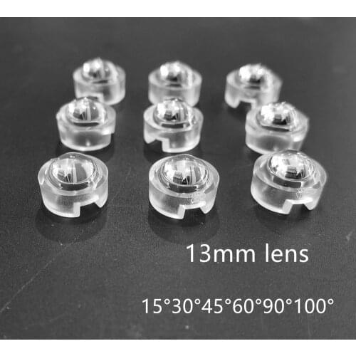 100pcs 13mm 1W 3W LED mini Lens 15 30 45 60 90 100 Degree Needn't Holder Synthetical IR LED Power lenses Reflector Collimator