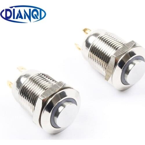 12mm High Round Waterproof Momentary Stainless Steel Metal Push Button Switch LED Light Shine Car Horn Auto Reset 12GTHX.F 3V 5V