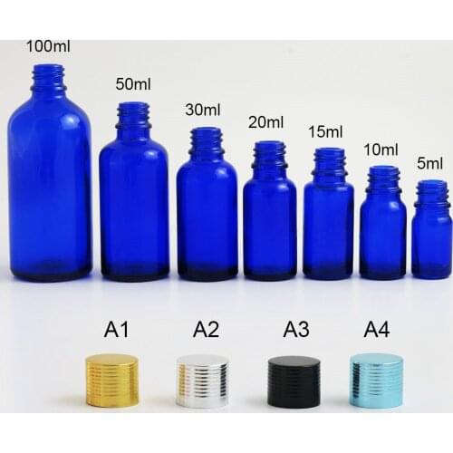 360pcs Wholesale Essential Oil Blue Glass Bottle With Aluminum Cap 5ml 10ml 15ml 20ml 30ml 50ml 100ml