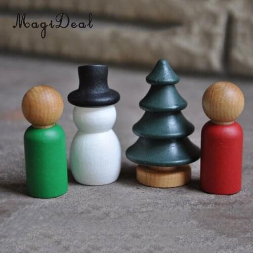 40/set Plain Blank Wood Peg Dolls Man Snowman Christmas Tree DIY Craft