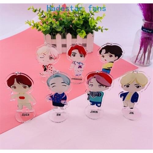 7 pcs/lot KPOP Cartoon V SUGA JIMIN RM J-HOPE JIN JUNGKOOK acrylic figure Keychain keyring Pendant toy gifts