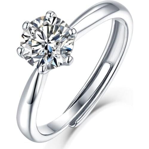 ANZIW 925 Sterling Silver Moissanite Diamond 0.5CT/1.0CT/2.0CT/3.0CT Solitaire Engagement Ring Adjustable Size For Jewelry Gift