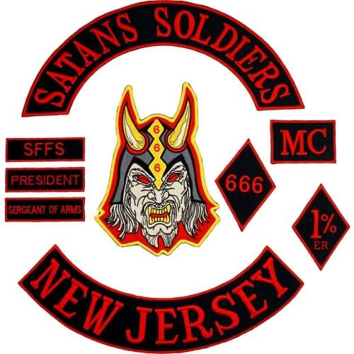SATANS SOLDIERS NEW JERSEY IRON ON BACKING MOTORCYCLE Embroidered biker Patches