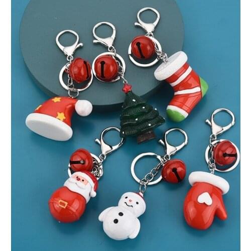 J60B Cartoon Christmas Themed Keychain Snowman Keyring Cute Pendant Bag Decoration