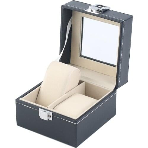 Black Plain Pattern PU Leather Watch Boxes Case Jewelry Display Packaging Holder Storage Luxury Gift Watch Box 2 Grids