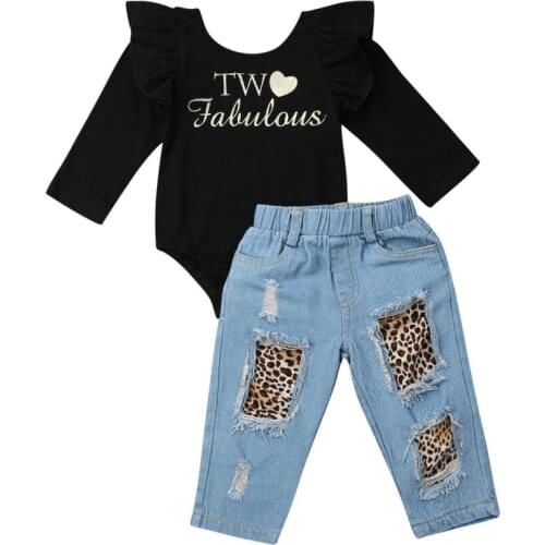 Citgeett Fall Autumn 1-6Years 2PCS Toddler Kids Baby Girl Black Ruffle Romper+Denim Pants Winter Outfits Clothes Set