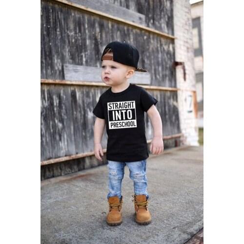 Straight Into Preschool Summer Kids Funny Letter Print T Shirt Children Fashion Short Sleeve Clothes Boy Girl Casual Tees Tops