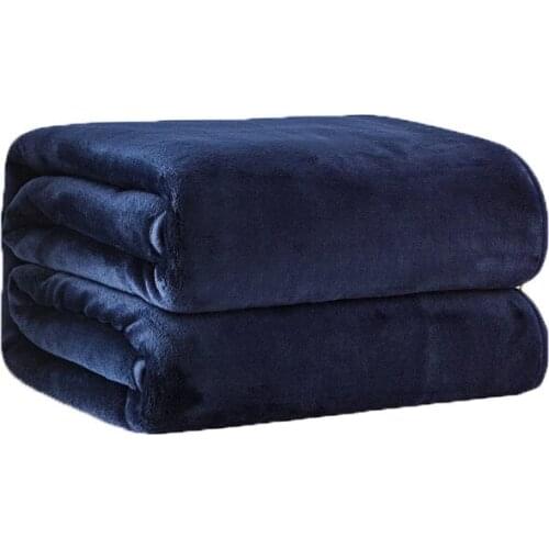 Home Textile Flannel Blanket Thickened Winter Super Warm Soft Blankets Sofa/Bed/Plane Travel Patchwork Solid Bedspread Dark Blue