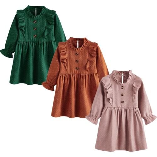 FOCUSNORM 3-8Y Autumn Princess Kids Girls Dress Ruffles Long Sleeve Polka Dot Printed A-Line Dress 3 Colors