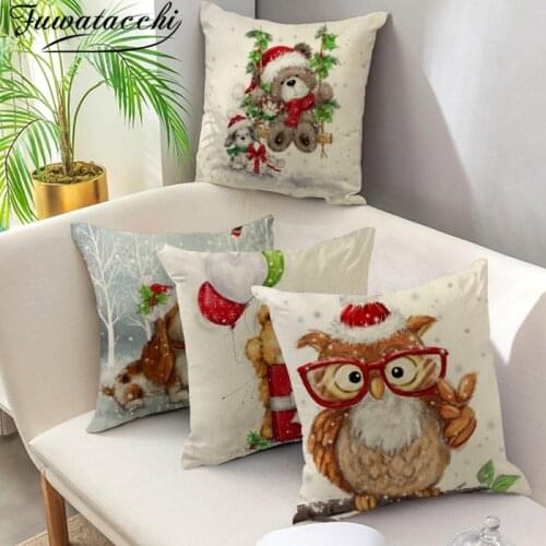 Fuwatacchi Linen Pillow Case Cushion Cover Christmas Animals Pillow Covers for Home Sofa Couch Decor Pillowcases 45x45cm Cojines