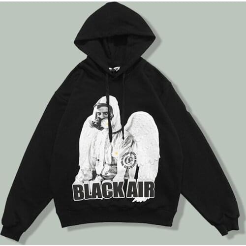 Cotton Daisy Biochemical Angel Print Hoodie Sweatshirt Men Hip Hop Foam Printing Gradient Letters Hooded Pullover Autumn Hoodies