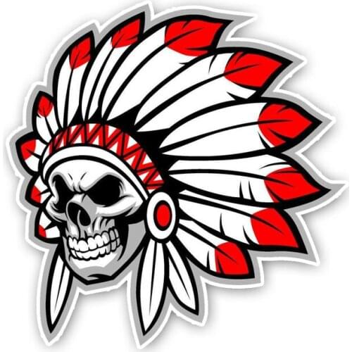 Personality Car Sticker Creativity Motorcycle Skull Native Indian Helmet Creative Sunscreen Waterproof PVC Decal ,15CM*13.5CM