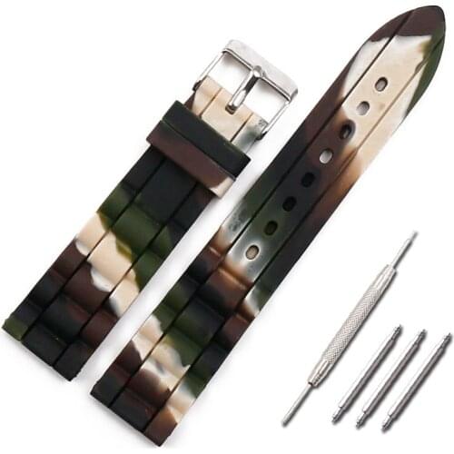 Camouflage silicone strap buckle buckle watch accessories outdoor sports waterproof rubber strap bracelet men watch band