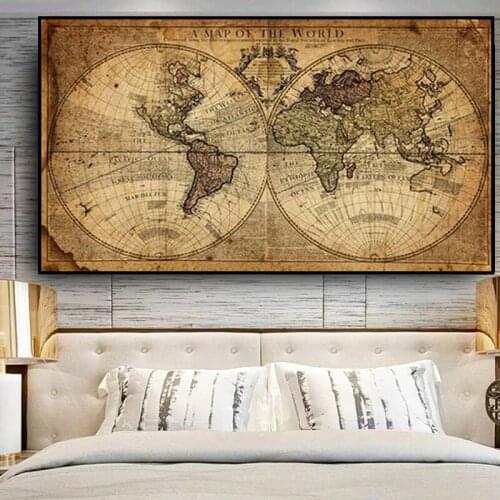 Retro World Map Decoration Old Artist Home Decoration Painting Wall Art Canvas Quadrilateral Wall Art Room LivingRoom Decoration