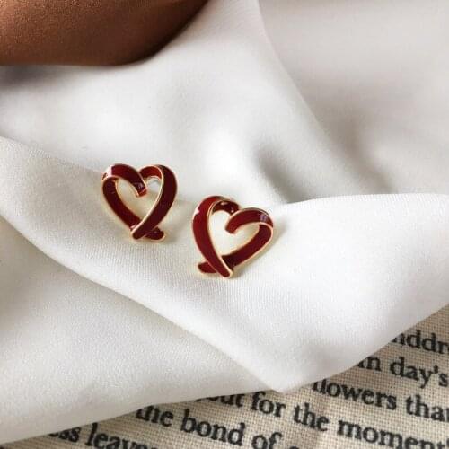 Wine Red Hearts Cute Clip on Earrings No Pierced Non Piercing Ear Stylish Love Hollow Indian Earrings
