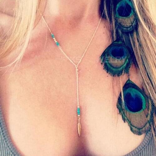 Fashion Jewelry New Beads Chain Link Layer Leaf Pendant Necklace Gift For Women Girl Wholesale