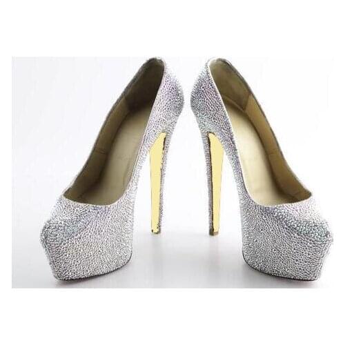 Moraima Snc White Crystal Embellished High Heel Shoes 16cm Super High Platform Pumps Woman Sexy Party Wedding Heels Dress Shoe