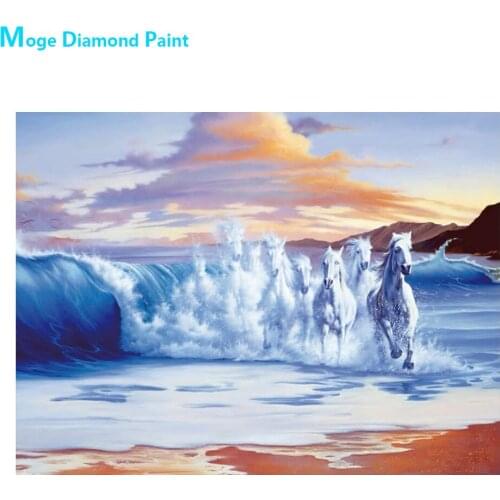 Sea Beach Wave Horse Diamond Painting Round Full Drill Nouveaute DIY Mosaic Embroidery 5D Cross Stitch Oil Scenic Pattern