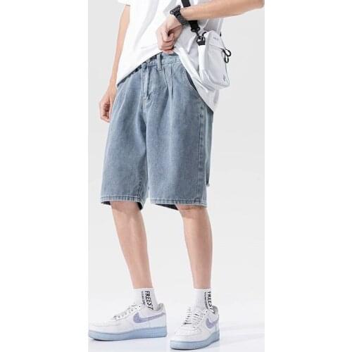 Ripped Denim Shorts Mens Summer Tide Brand Casual Five-point Pants Retro Trend Loose Straight-leg Pants