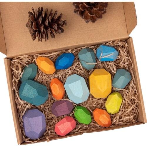 Nordic Wooden Colored Stone Balance Building Blocks Puzzle Stacking Game Toys for Children Adults Christmas Birthday Gifts
