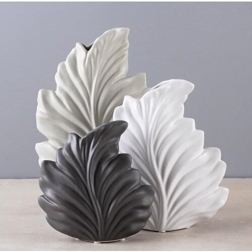 Nordic Simple Modern Leaf Ceramic Crafts Flowers Pot Decoration Home Adornment Living Room Bedroom Desktop Dried Flower Ornament