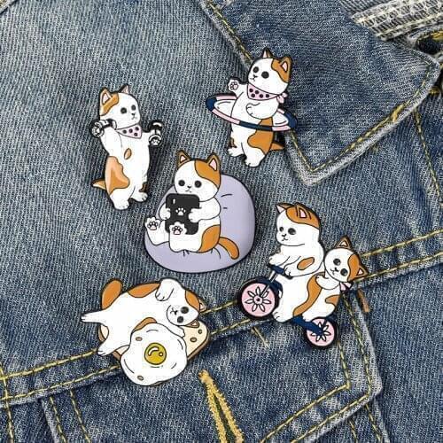 Funny Cute Fitness Cats Enamel Pins Cartoon Brooches For Girls’ Gift Brooches For Women’s Clothing