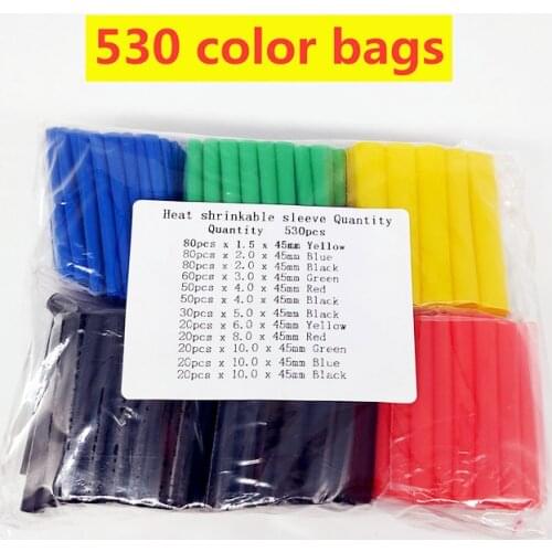 530pcs bagged polyolefin heat-shrinkable tubing, various heat-shrinkable tubing, cable insulation sleeve, 2:1 waterproof sleeve