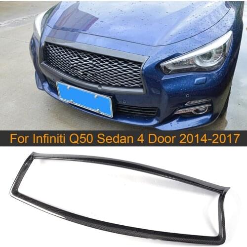 Carbon Fiber Car Front Grill Mesh Cover for Infiniti Q50 Sedan 4D 2014-2017 Front Bumper Grille Trim Decor Frame Cover FRP