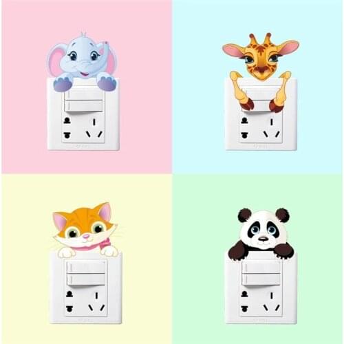 Waterproof PVC Animal Cartoon Sticker Cute Elephant Panda Deer Socket Switch Wall Sticker Home Detachable Seamless Decoration