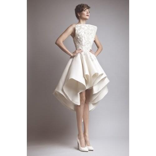 Ashi Studio 2018 High Low Embroidery A-Line Ruffled Skirt Backless vestido de noiva party prom Bridal gown bridesmaid dresses