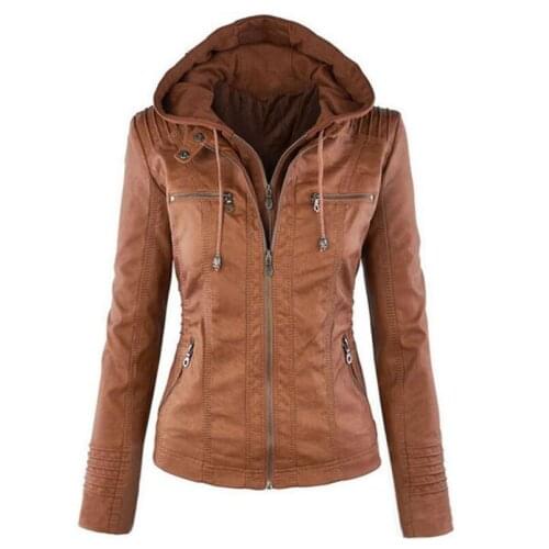 2019 Leisure womens jacket pu leather detachable lapel long-sleeved solid color zipper female coats ultra-short jacket tops