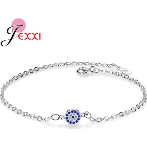 High Quality Thin Chains Bracelets For Women With Round Charms 925 Sterling Silver Bangles Filled 5A Blue Crystals