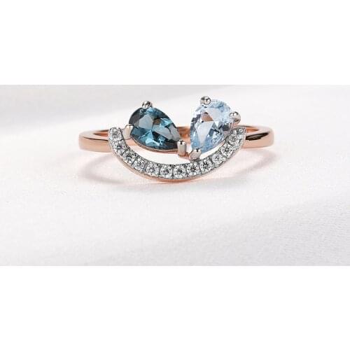 925 Sterling Silver Ring Nano Gemstone Blue Topaz For Women Anniversary Love Gift Delicate Accessories Fine Jewelry Rose Gold