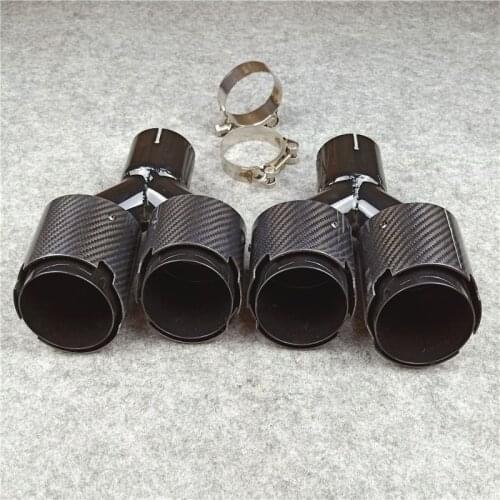 1 Pair inlet 51mm Glossy Carbon Fiber Y Exhaust Tips Black Stainless Steel For Akrapovic Carbon Muffler Nozzles Exhaust Pipes