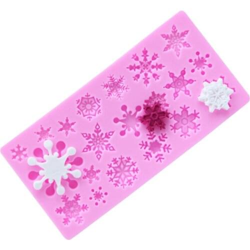 1PC Christmas Mold Silicone Pink Snowflake Collection Resin Mold Fondant Baking Dry Pace Pattern Cake Decoration Tool A548